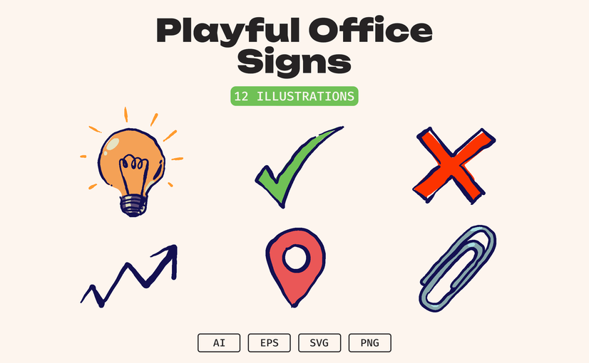 趣味手绘涂鸦办公室标识牌 Playful Hand-Drawn Office Signs