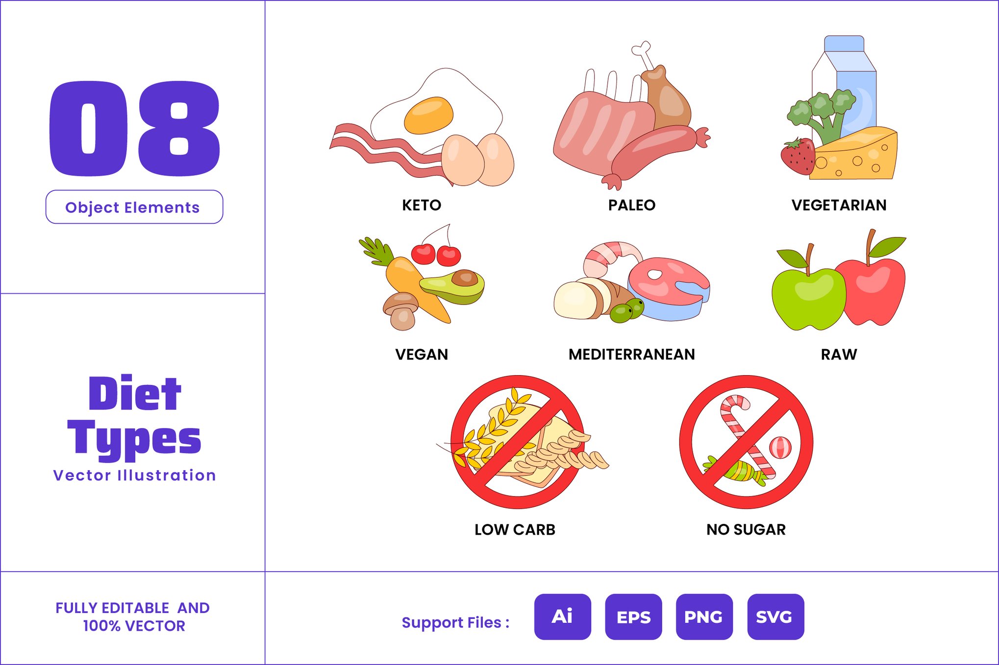 健康饮食瘦身与养生类型图标 Healthy Diet & Wellness Icons for Weightloss插图 健康饮食瘦身与养生类型图标 Healthy Diet & Wellness Icons for Weightloss