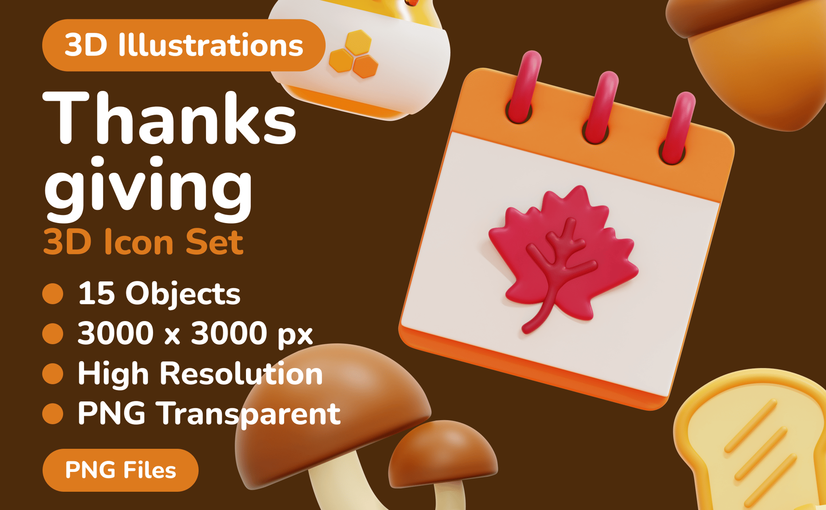 感恩节主题元素3D图标 Thanksgiving 3D Icon