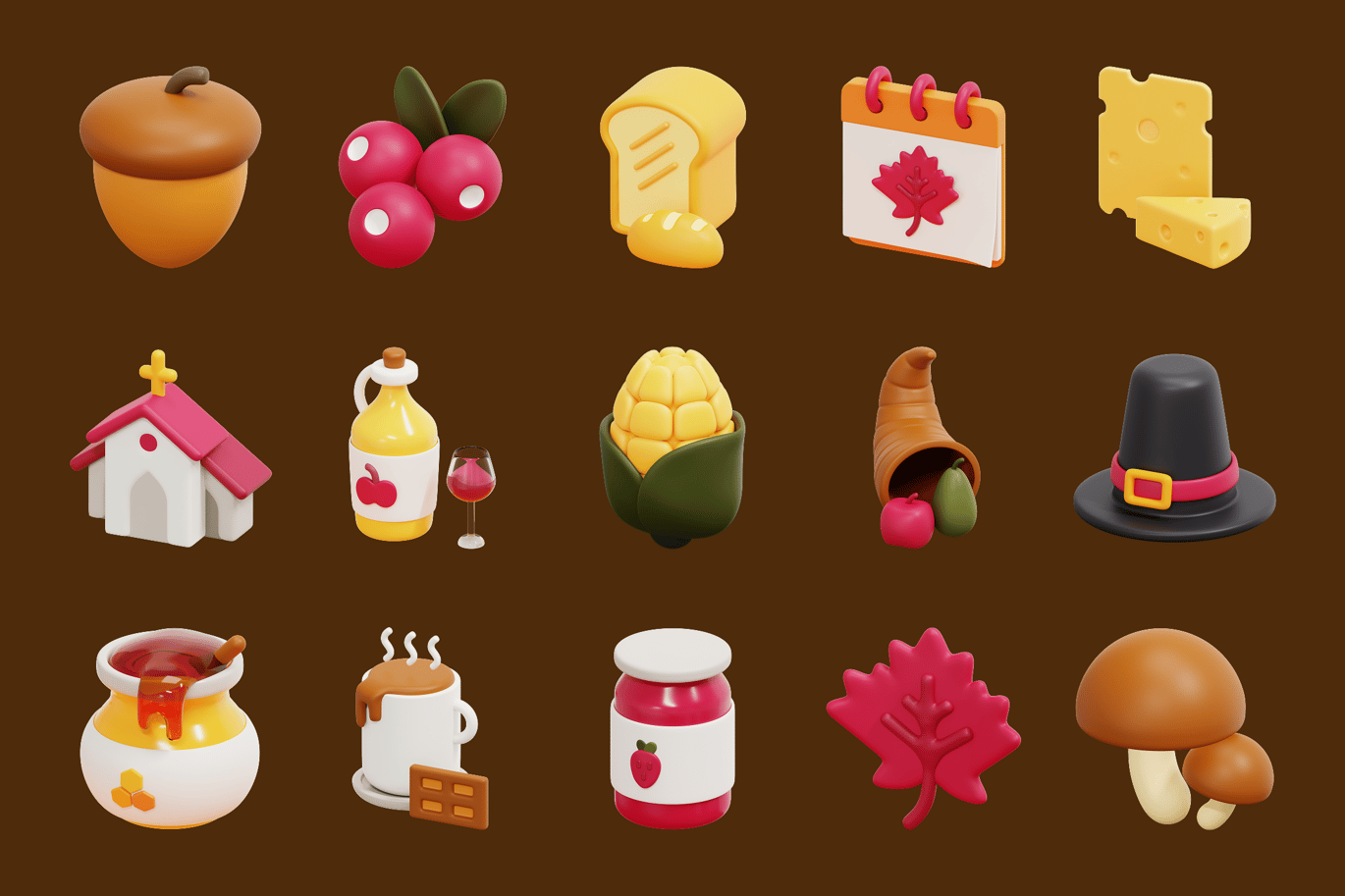 感恩节主题元素3D图标 Thanksgiving 3D Icon