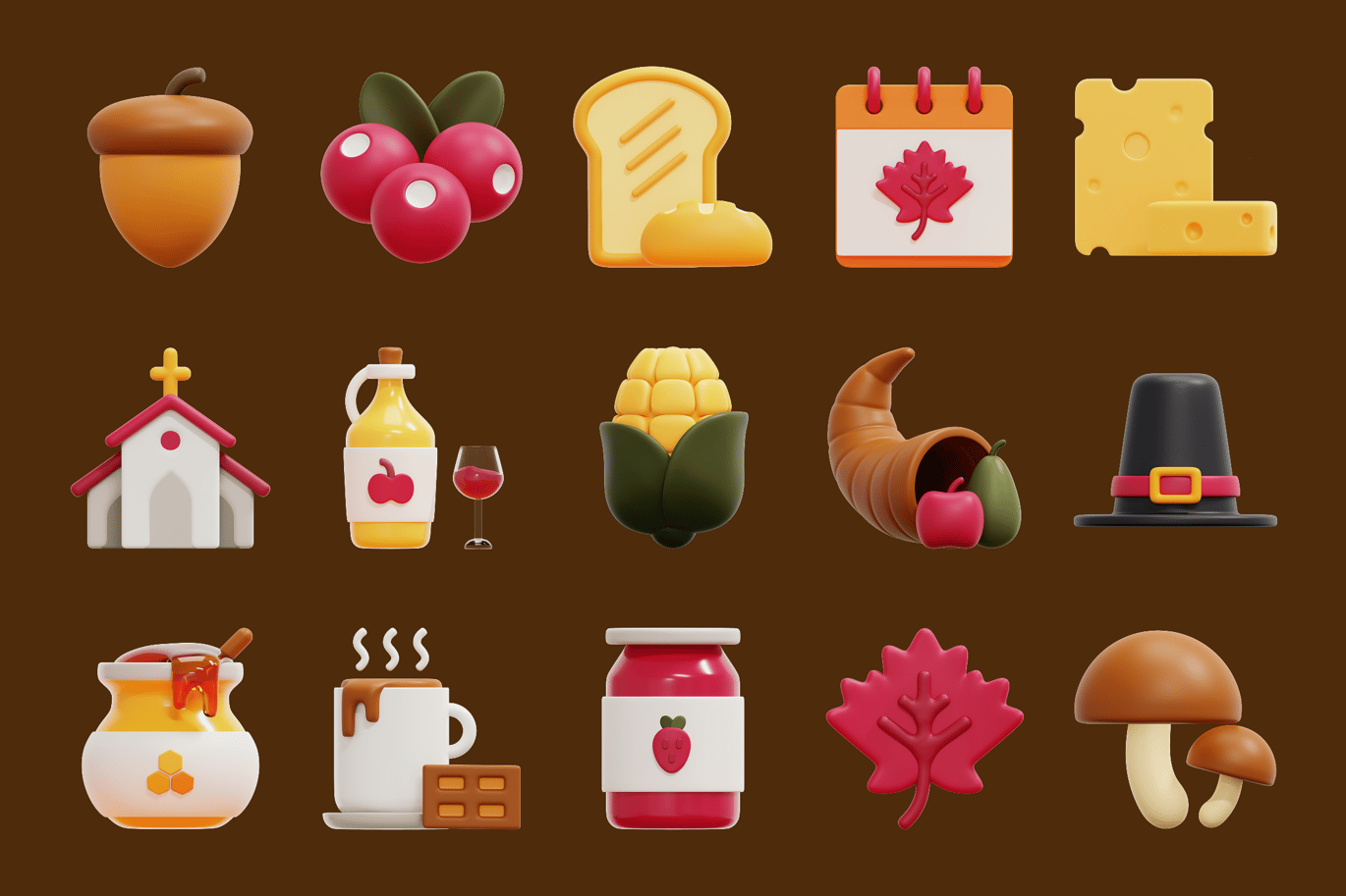 感恩节主题元素3D图标 Thanksgiving 3D Icon