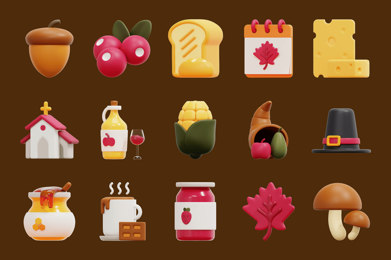 感恩节主题元素3D图标 Thanksgiving 3D Icon