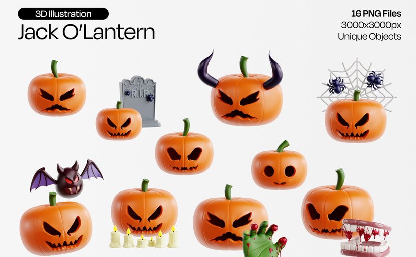 南瓜灯杰克3D图标套装 Jack-o’-lantern 3D Icon Set