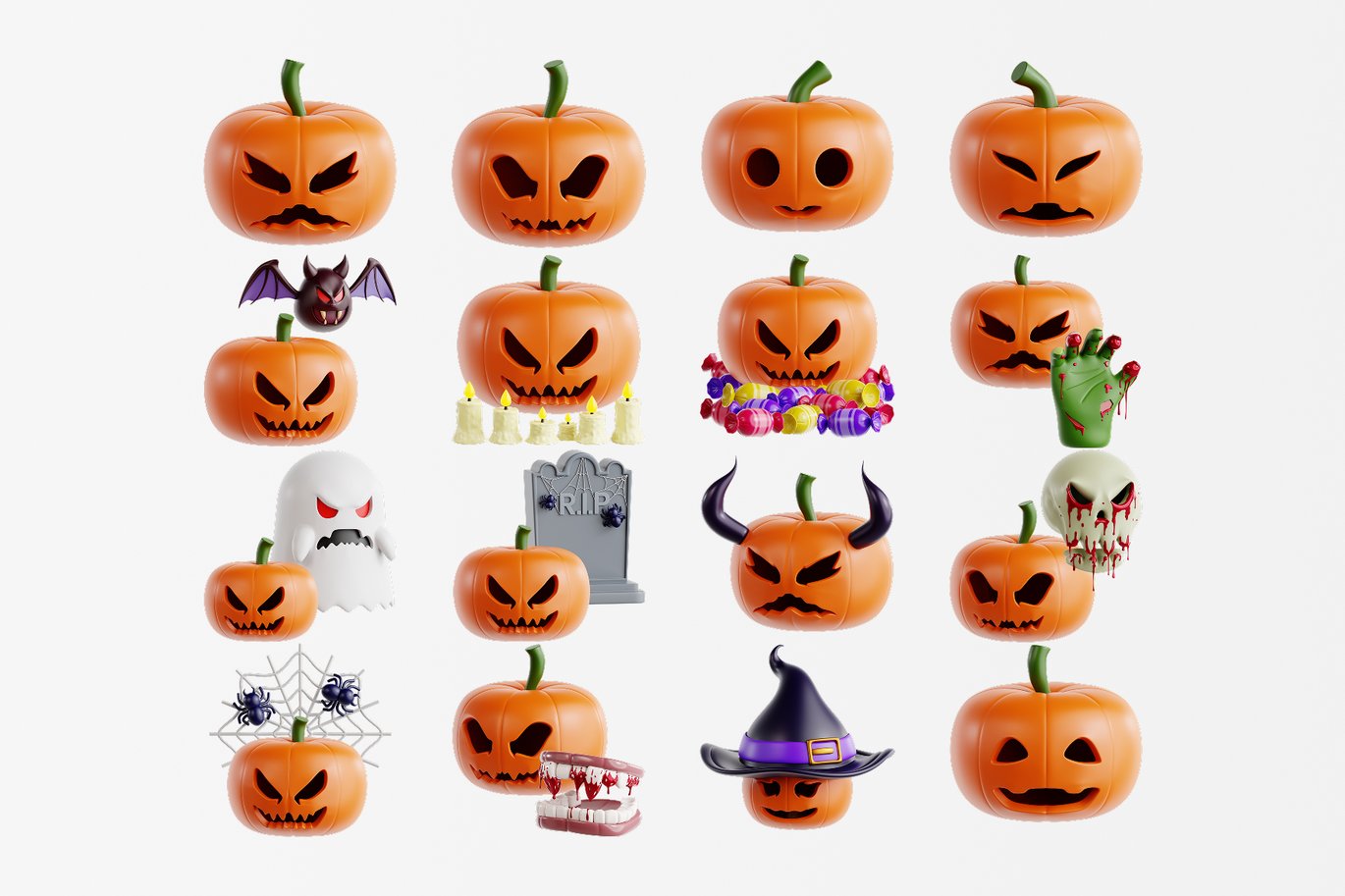 南瓜灯杰克3D图标套装 Jack-o’-lantern 3D Icon Set插图1 南瓜灯杰克3D图标套装 Jack-o'-lantern 3D Icon Set