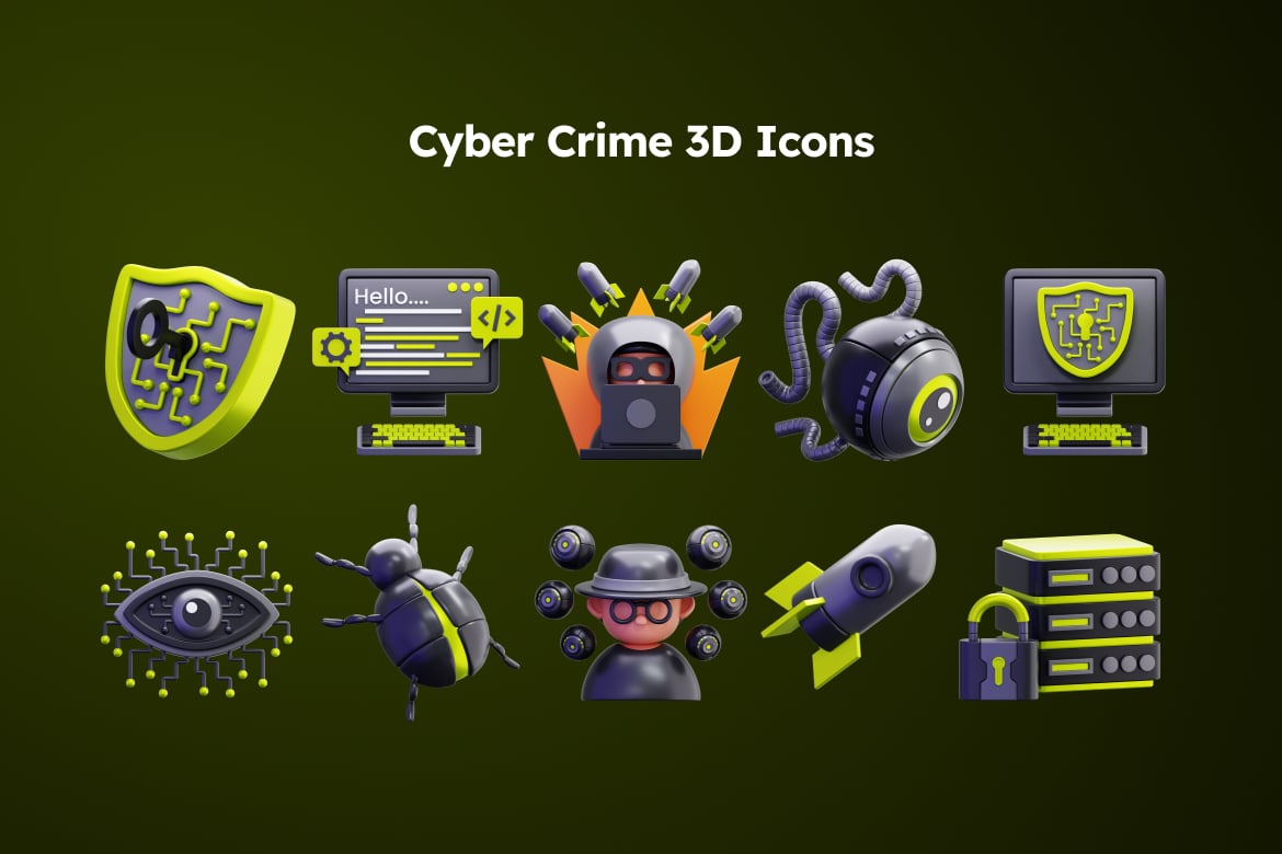 网络威胁与犯罪3D图标 Cyber Crime 3D Icons插图1 网络威胁与犯罪3D图标 Cyber Crime 3D Icons