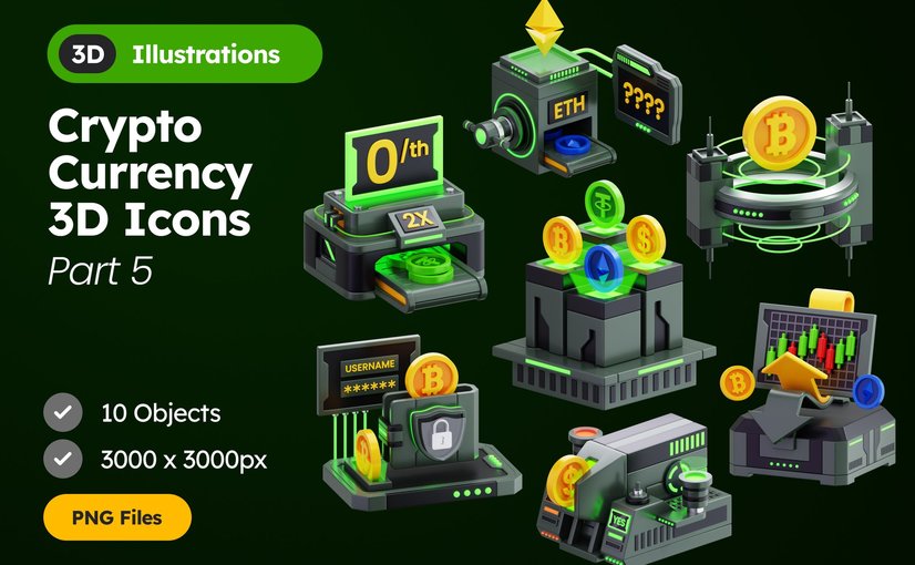 数字货币概念3D图标第五部分 Cryptocurrency 3D Icons Part 5