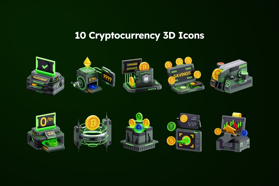 数字货币概念3D图标第五部分 Cryptocurrency 3D Icons Part 5插图1 数字货币概念3D图标第五部分 Cryptocurrency 3D Icons Part 5