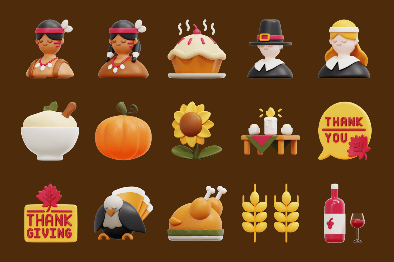 感恩节传统元素3D图标 Thanksgiving Elements 3D Icon插图3
