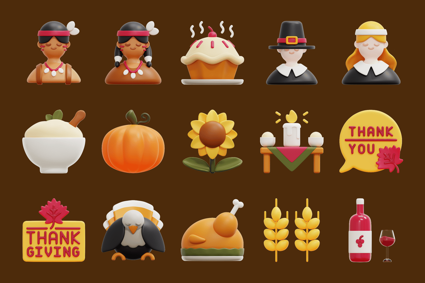 感恩节传统元素3D图标 Thanksgiving Elements 3D Icon插图2