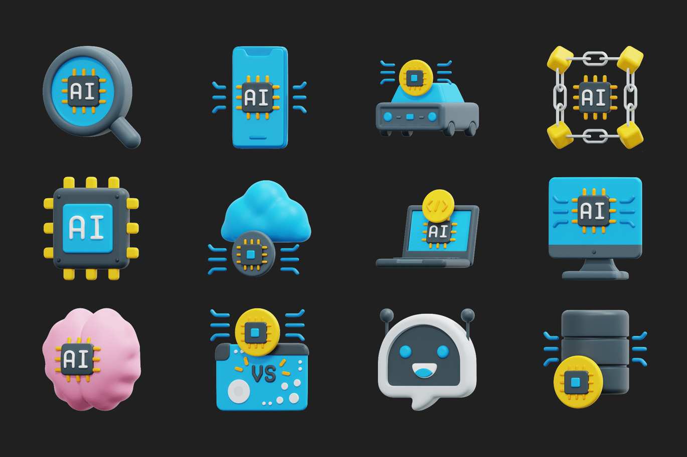 人工智能AI技术3D图标 Artificial Intelligence 3D Icon插图6