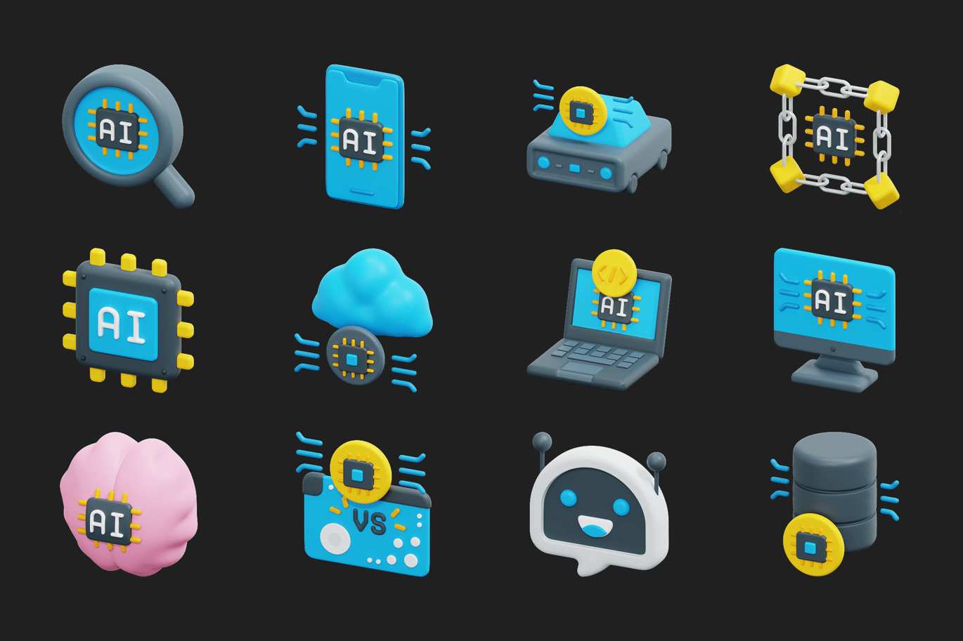 人工智能AI技术3D图标 Artificial Intelligence 3D Icon插图4