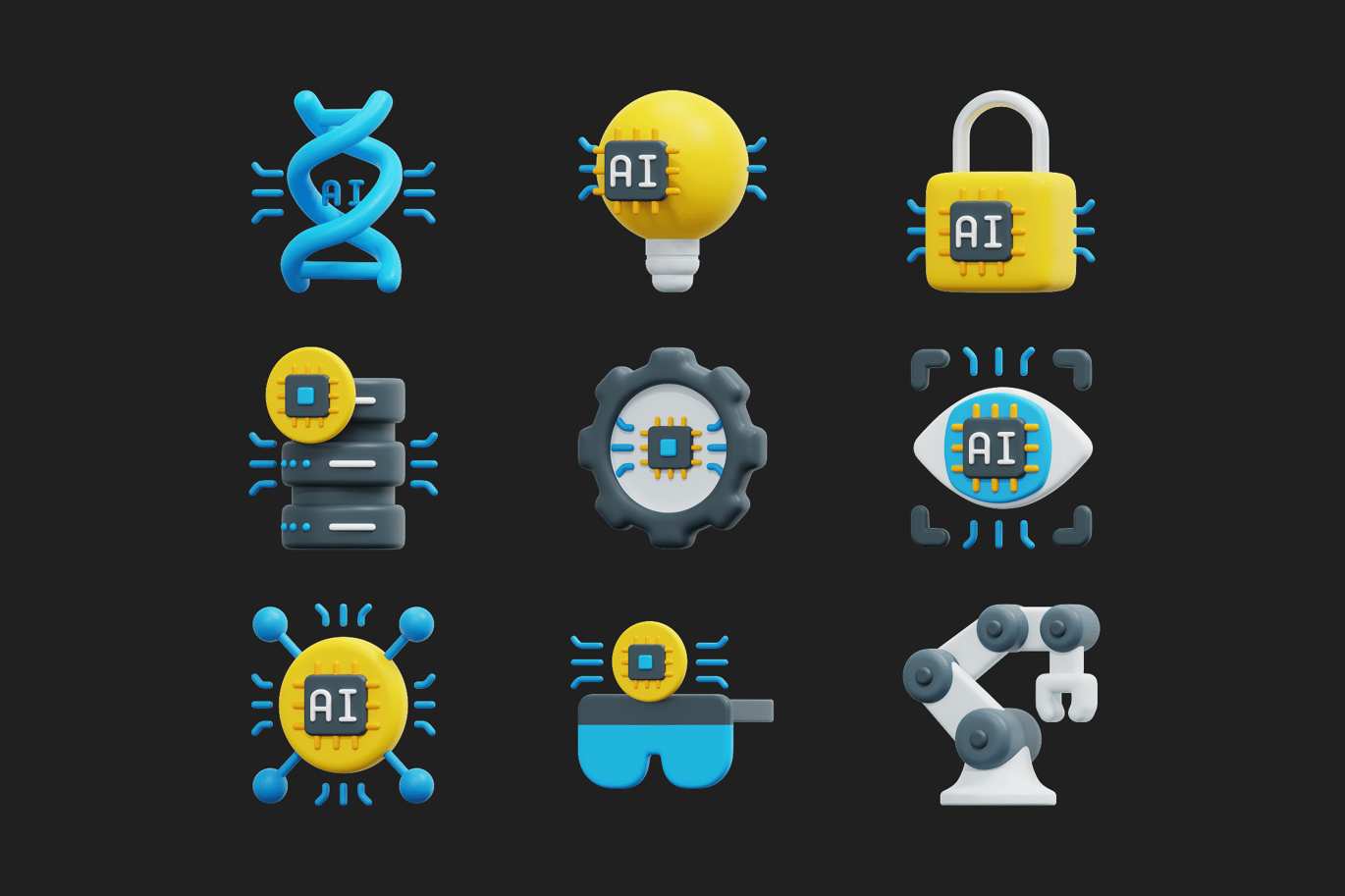人工智能AI技术3D图标 Artificial Intelligence 3D Icon插图1