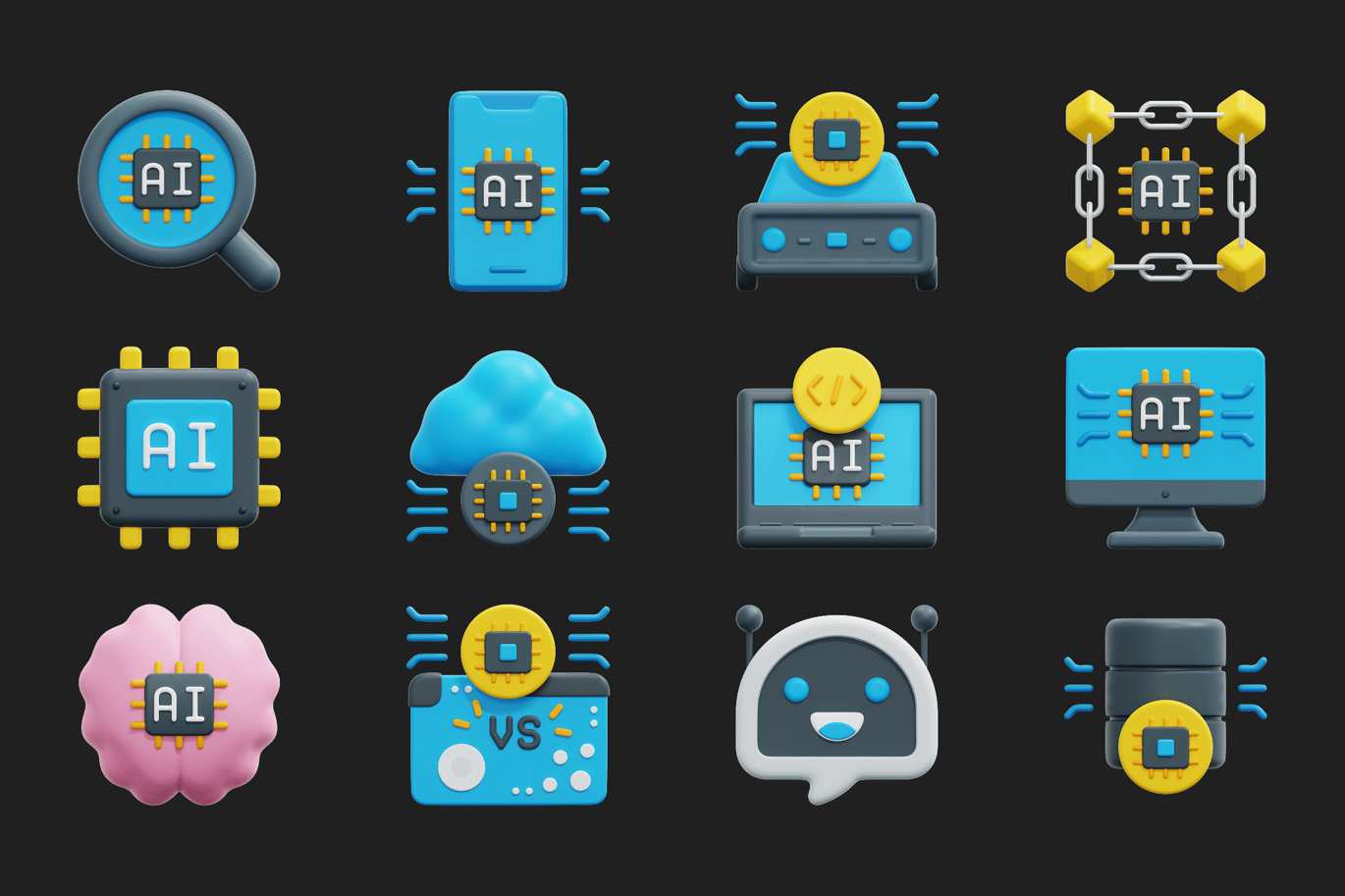 人工智能AI技术3D图标 Artificial Intelligence 3D Icon插图3