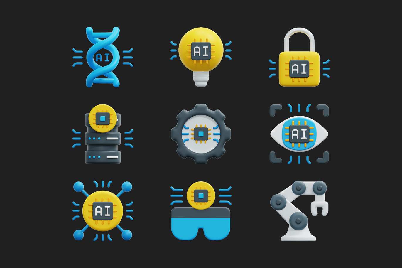 人工智能AI技术3D图标 Artificial Intelligence 3D Icon插图2