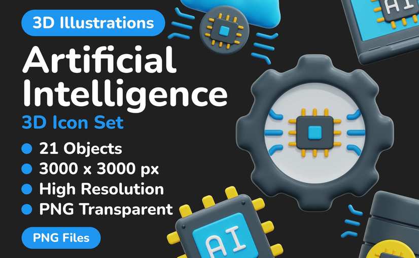 人工智能AI技术3D图标 Artificial Intelligence 3D Icon
