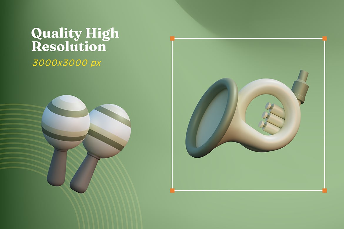 音乐乐器3D立体插画素材 Music Instrument 3D Illustration插图1 音乐乐器3D立体插画素材 Music Instrument 3D Illustration