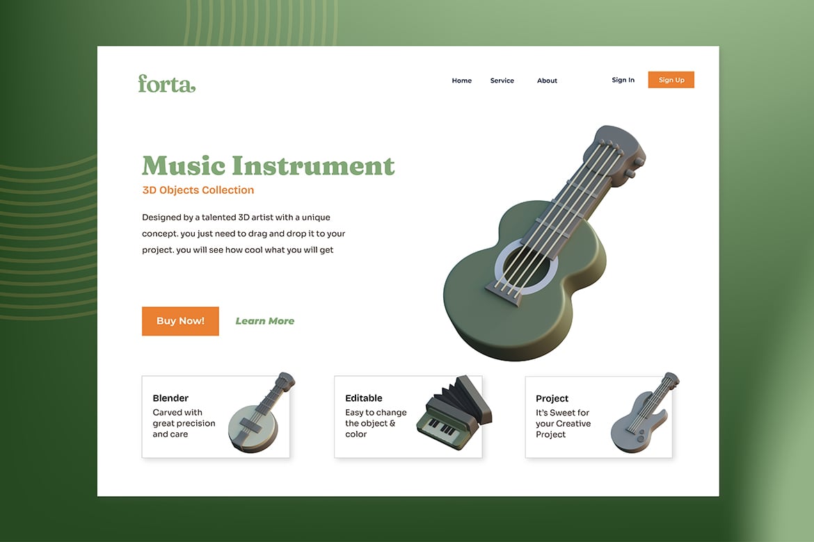 音乐乐器3D立体插画素材 Music Instrument 3D Illustration插图4 音乐乐器3D立体插画素材 Music Instrument 3D Illustration