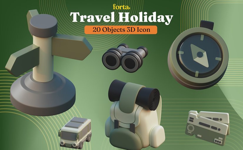 旅行度假主题3D插画元素 Travel Holiday 3D Elements