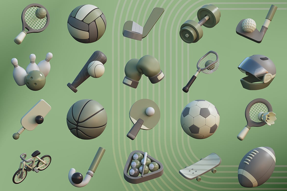 体育运动装备器械3D插画 Sport Equipment 3D Illustration插图1 体育运动装备器械3D插画 Sport Equipment 3D Illustration