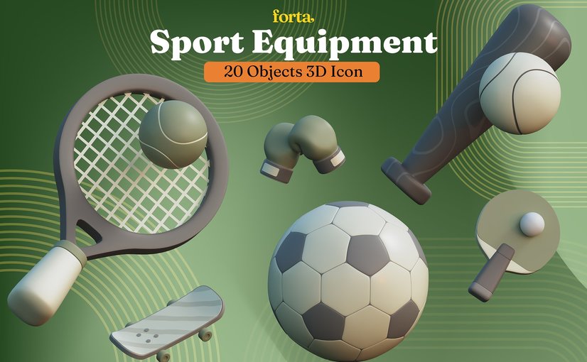 体育运动装备器械3D插画 Sport Equipment 3D Illustration