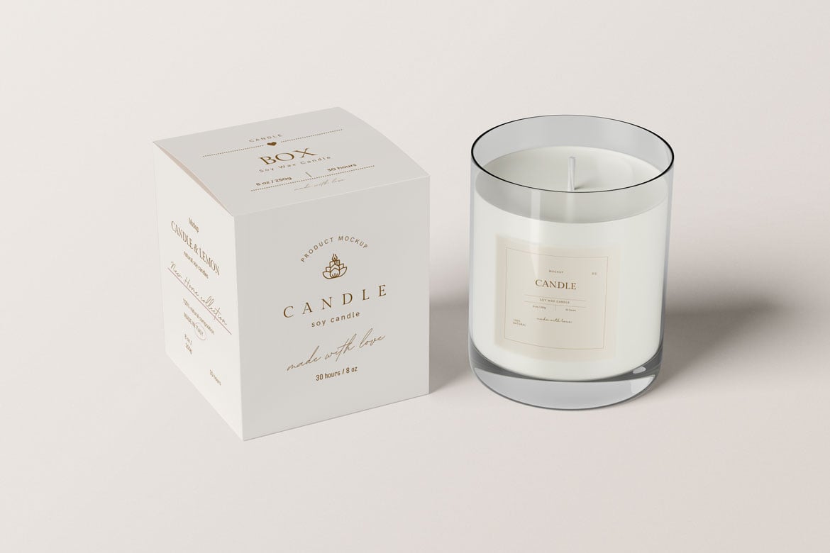 蜡烛与包装盒设计展示样机 Candle & Box Mockup插图1 蜡烛与包装盒设计展示样机 Candle & Box Mockup
