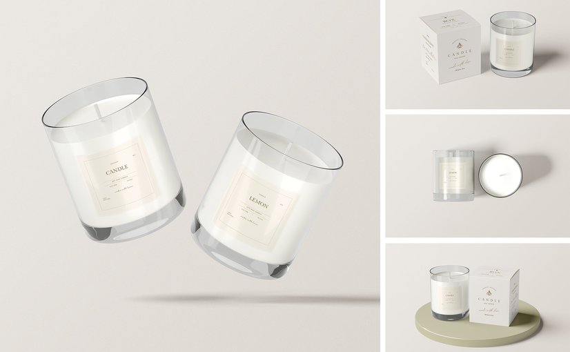 蜡烛与包装盒设计展示样机 Candle & Box Mockup