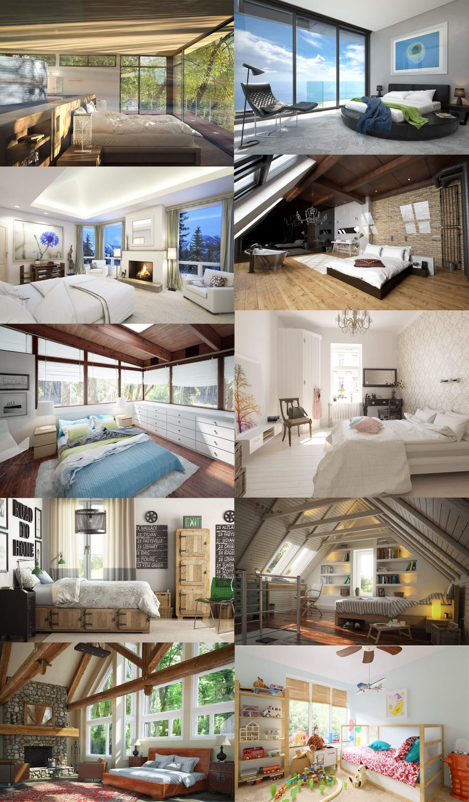 10组卧室内部场景3D模型合集 Bedroom Interior 3D Models Bundle插图