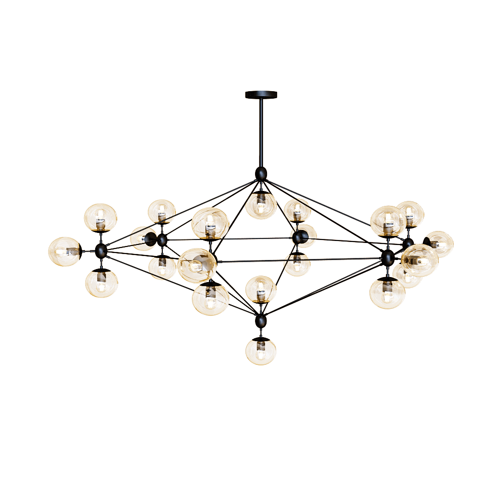 黑色枝干球形玻璃灯泡组合吊灯3D模型 Black Branch Spherical Glass Bulb Chandelier 3D Model插图