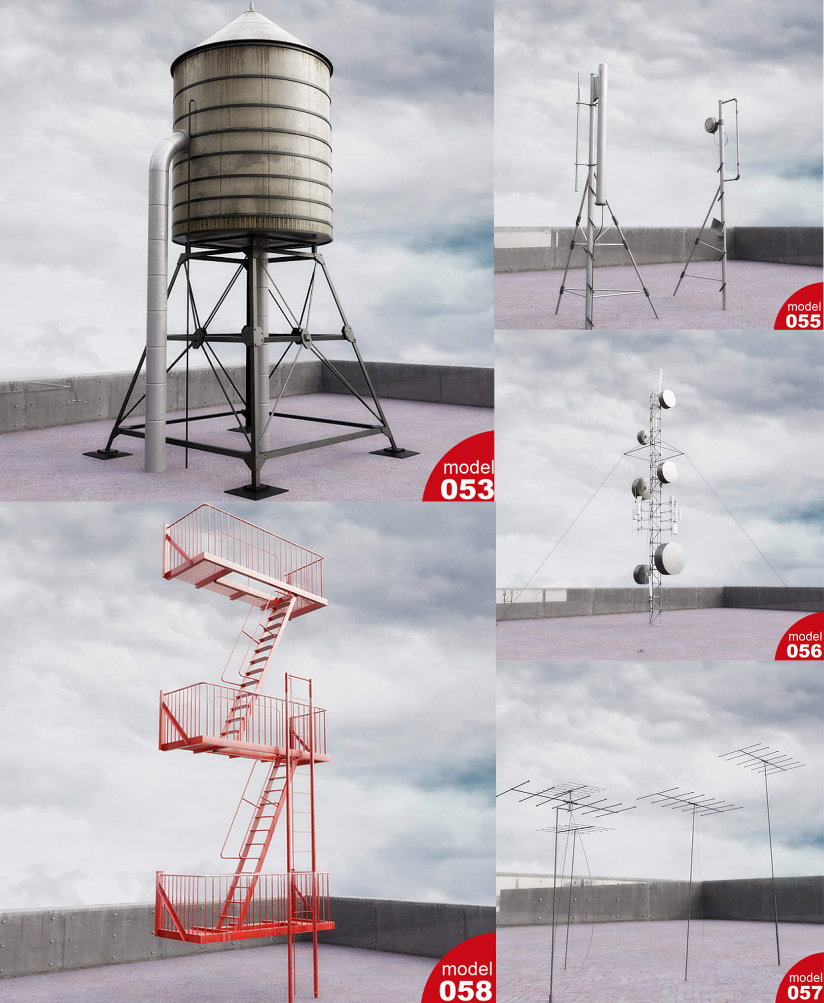 5种公共设施建筑3D模型合集 Public Facility Buildings 3D Models Bundle – 5 Types插图