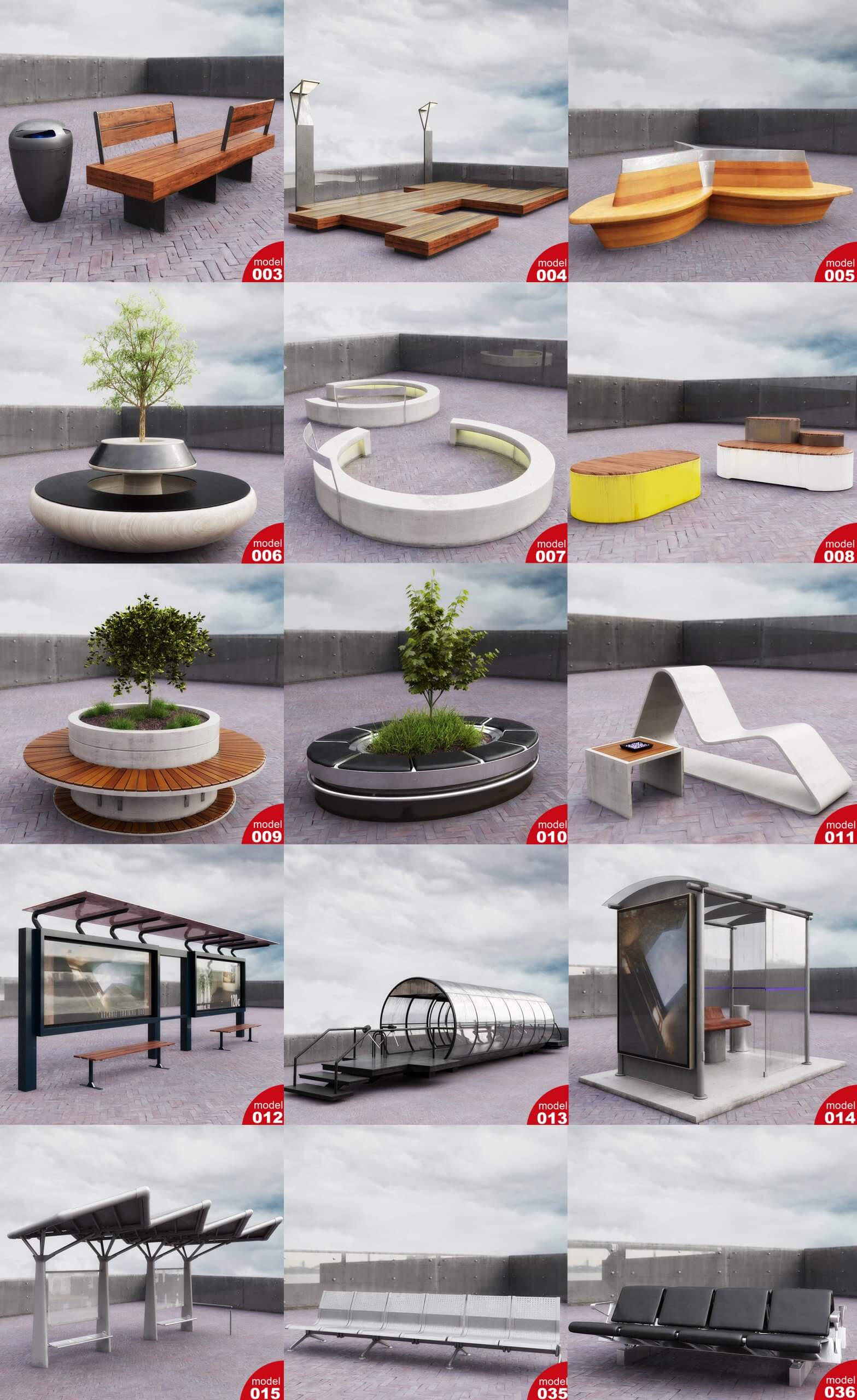 15组公园和街边长椅3D模型合集 Park & Street Benches 3D Models Bundle插图