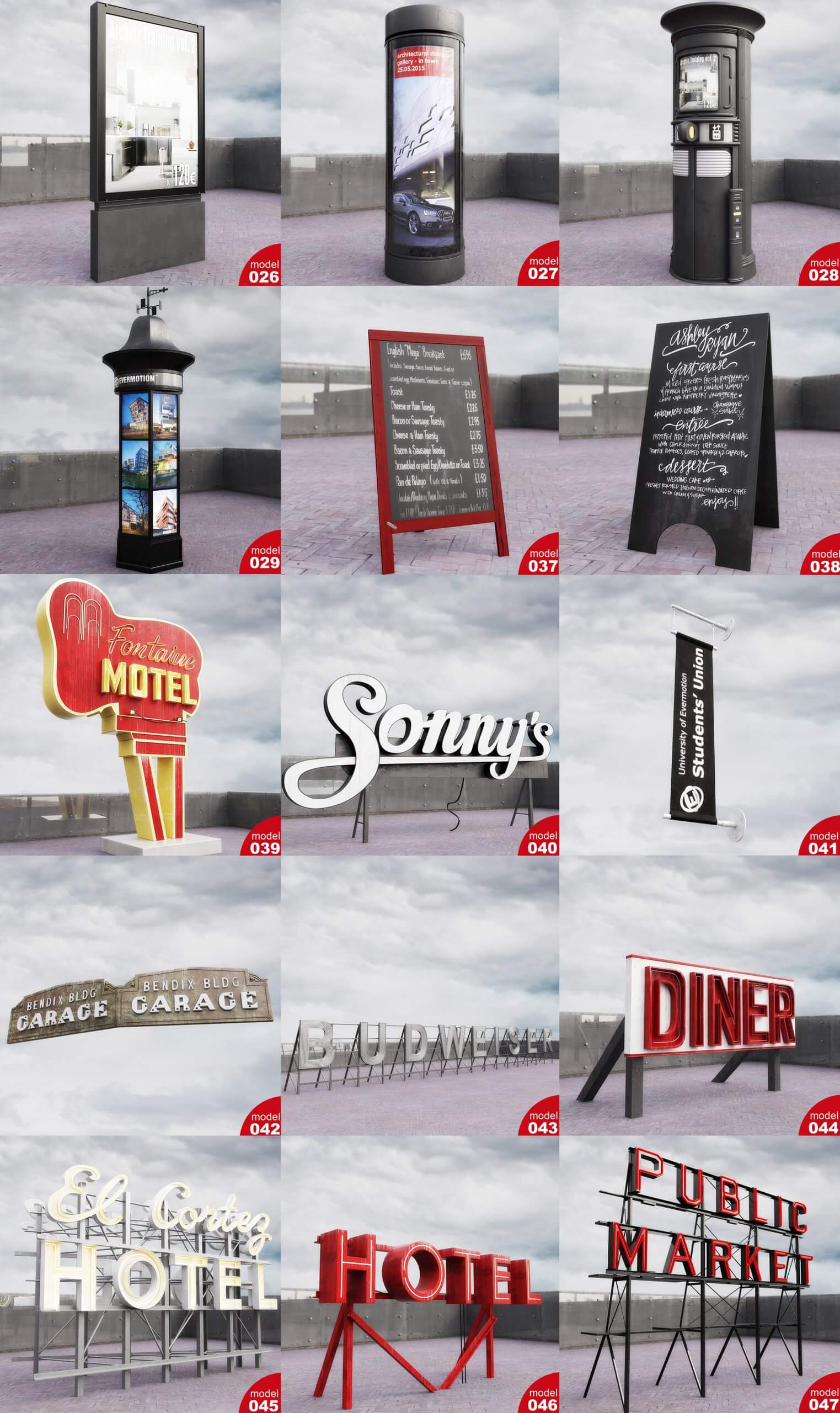 15种广告板广告牌3D模型合集 Advertising Boards 3D Models Bundle – 15 Types插图
