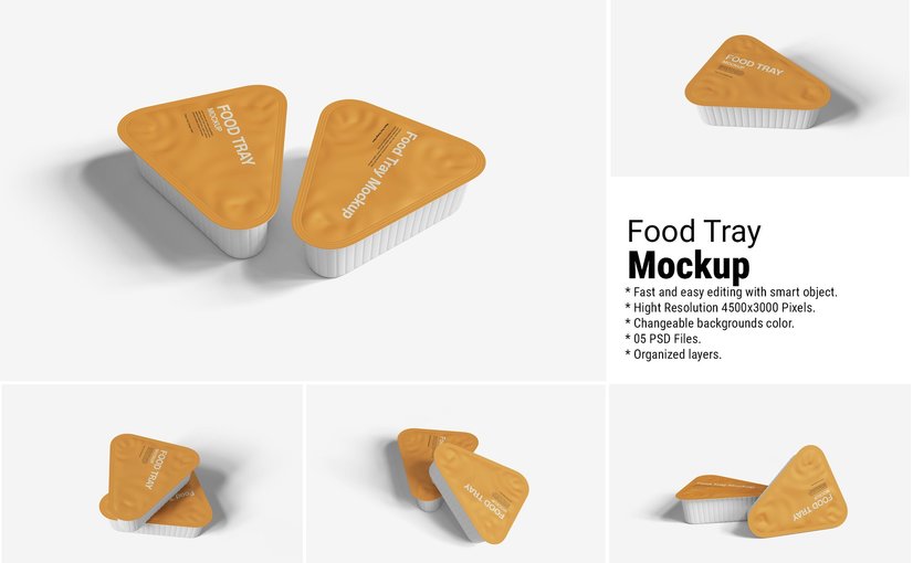 食品托盘包装展示样机模板 Food Tray Mockup PSD Templates