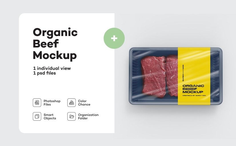 牛肉托盘包装样机 Beef Tray Mockup PSD Templates