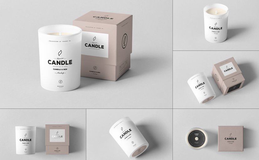 蜡烛与包装盒组合设计样机 Candle Box Mockup Product Mockups ft candle yythk