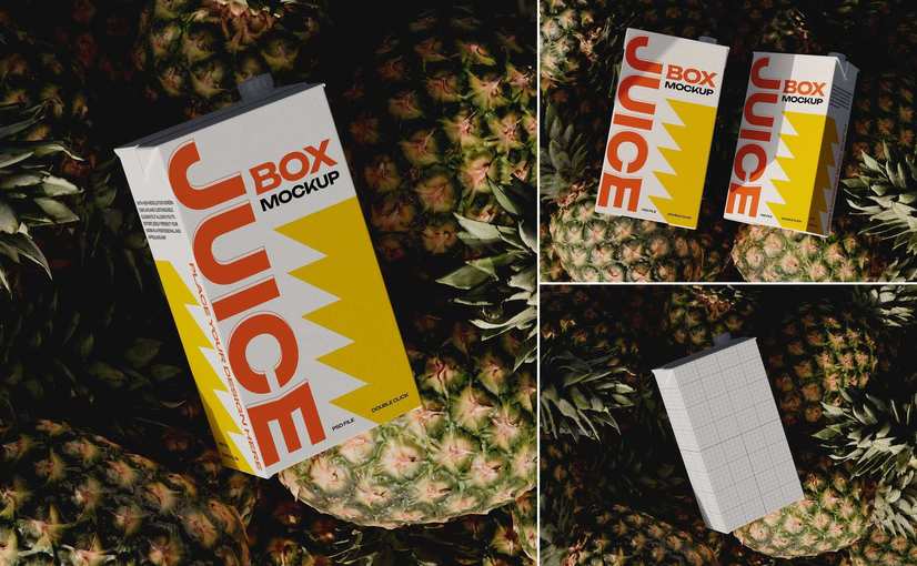 果汁纸盒包装设计样机模版 Juice Box Mockup Product Mockups