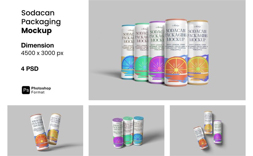 汽水罐包装设计样机 Soda Can Packaging Mockup Product Mockups ft mockup