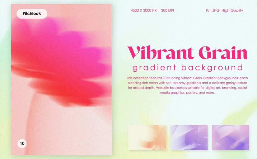 10款彩色颗粒渐变背景 Vibrant Grain Gradient Background