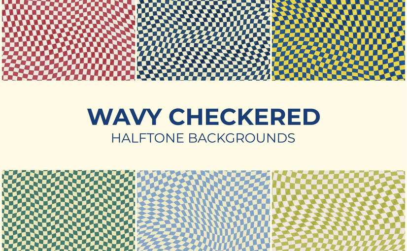 10款波浪格纹半色调背景 10 Wavy Checkered Halftone Backgrounds