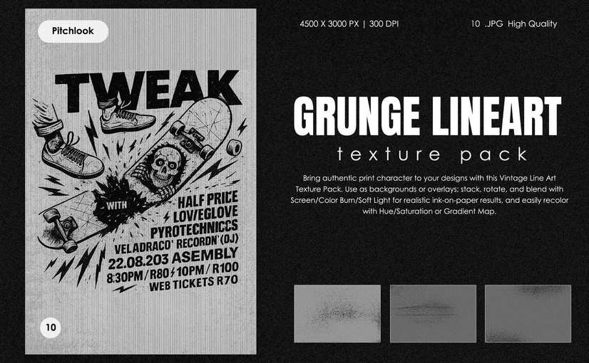 10款复古线条艺术纹理包 Grunge Line Art Texture Pack