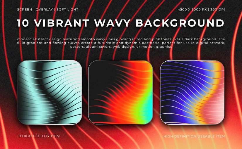 10款炫彩波浪背景素材 Vibrant Wavy Backgrounds