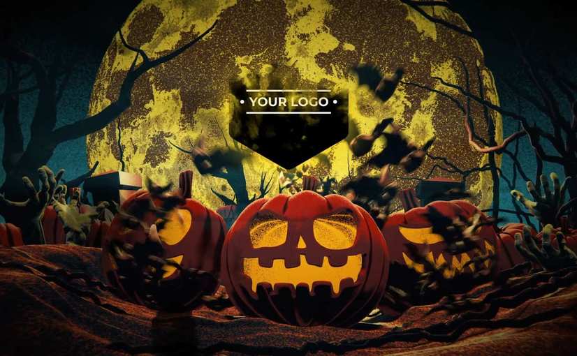万圣节标志LOGO开场介绍视频DaVinci Resolve模板 halloween logo intro