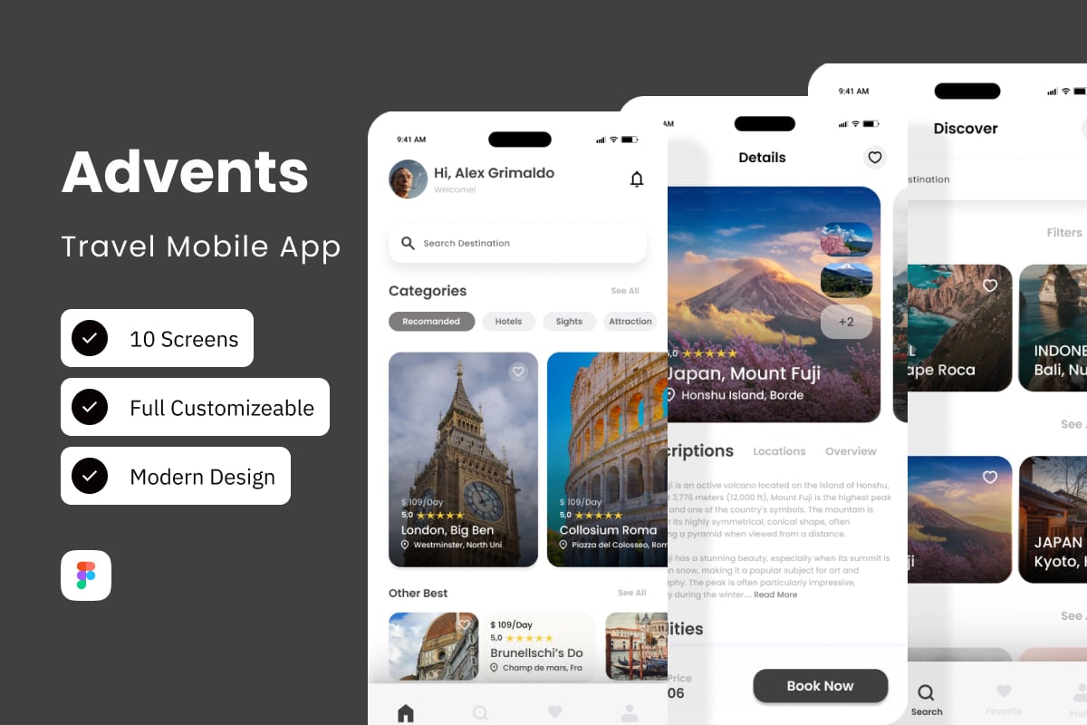 旅行计划App UX/UI设计套件 Advents – Travel Mobile App插图1 旅行计划App UX/UI设计套件 Advents - Travel Mobile App