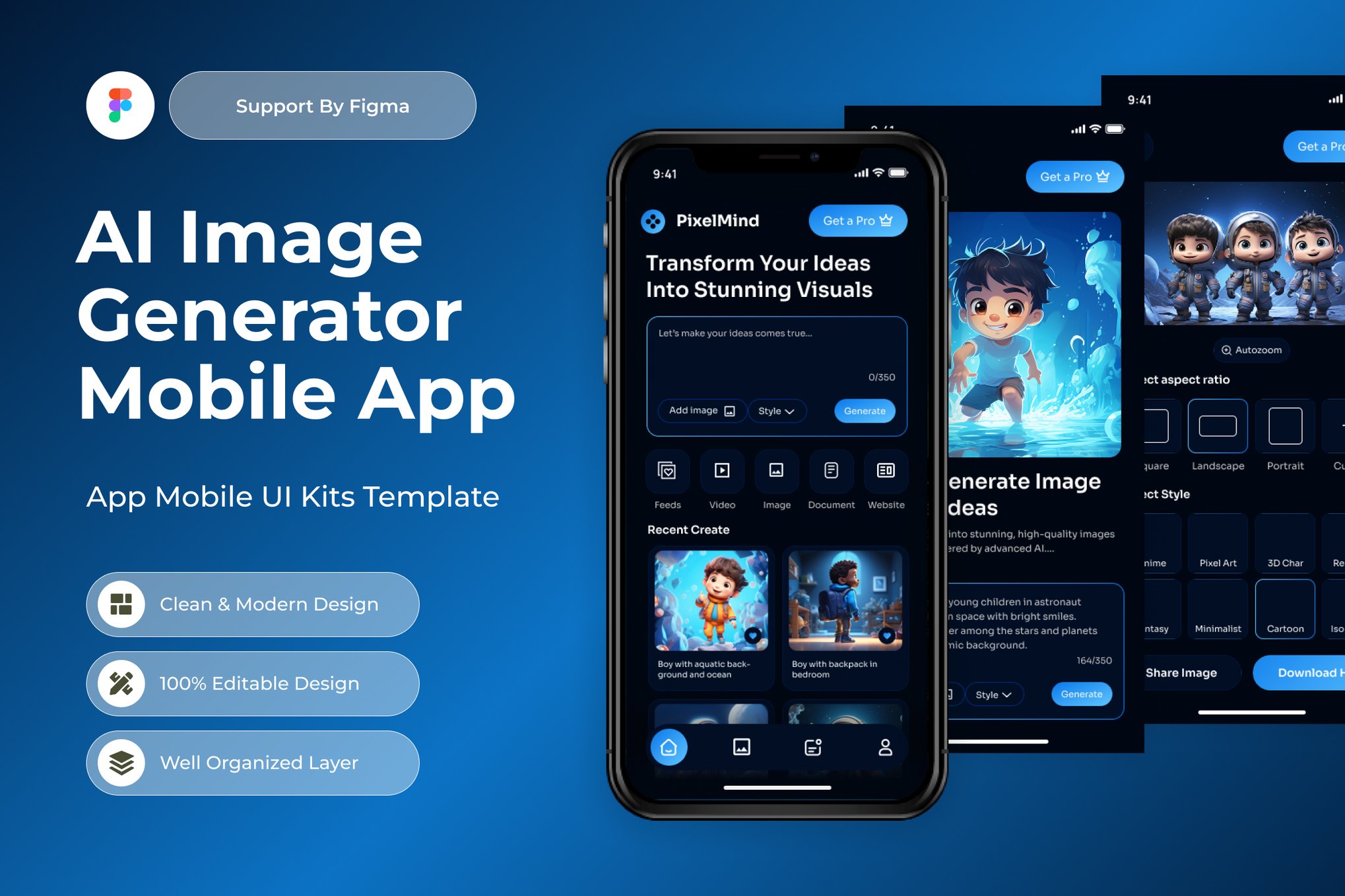AI图像生成器App界面设计模板 AI Image Generator Mobile App插图 AI图像生成器App界面设计模板 AI Image Generator Mobile App