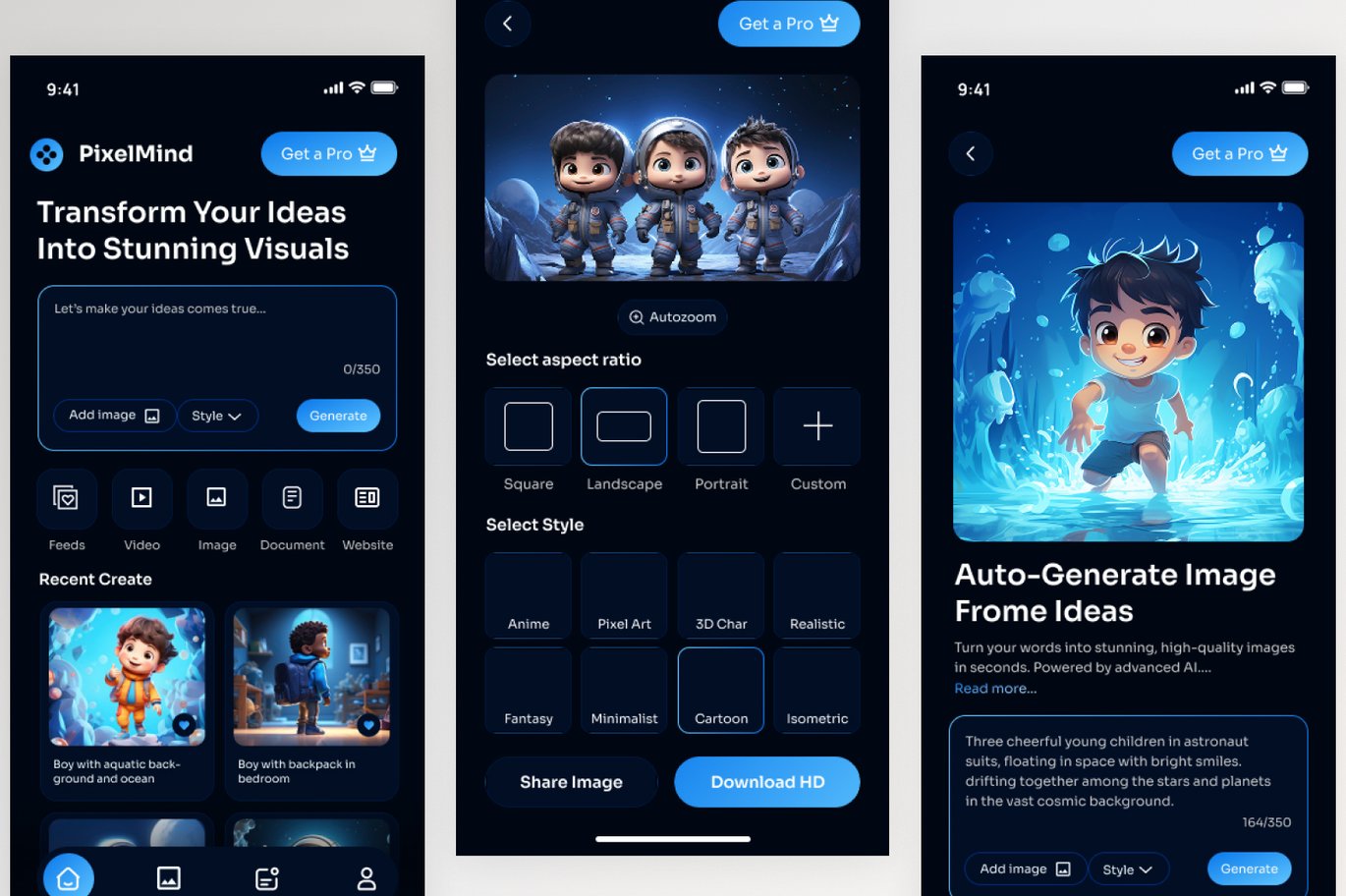 AI图像生成器App界面设计模板 AI Image Generator Mobile App插图1 AI图像生成器App界面设计模板 AI Image Generator Mobile App