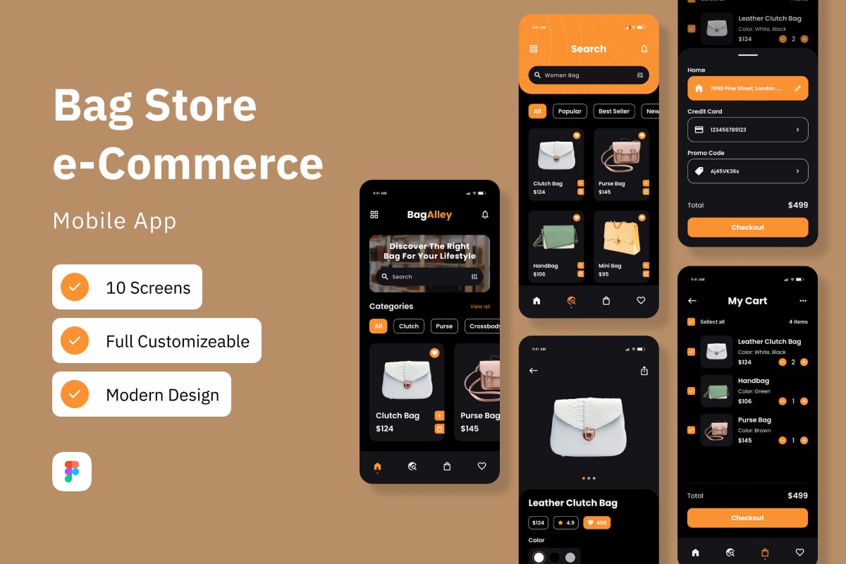 箱包电商商城App UI套件 BagAlley – Bag Store e-Commerce App插图 箱包电商商城App UI套件 BagAlley - Bag Store e-Commerce App