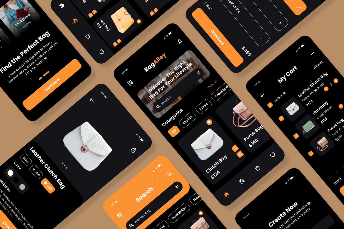 箱包电商商城App UI套件 BagAlley – Bag Store e-Commerce App插图4 箱包电商商城App UI套件 BagAlley - Bag Store e-Commerce App