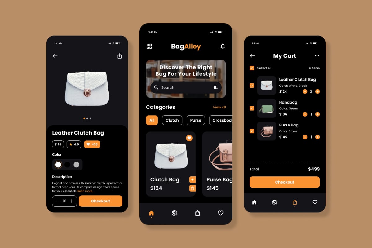 箱包电商商城App UI套件 BagAlley – Bag Store e-Commerce App插图2 箱包电商商城App UI套件 BagAlley - Bag Store e-Commerce App