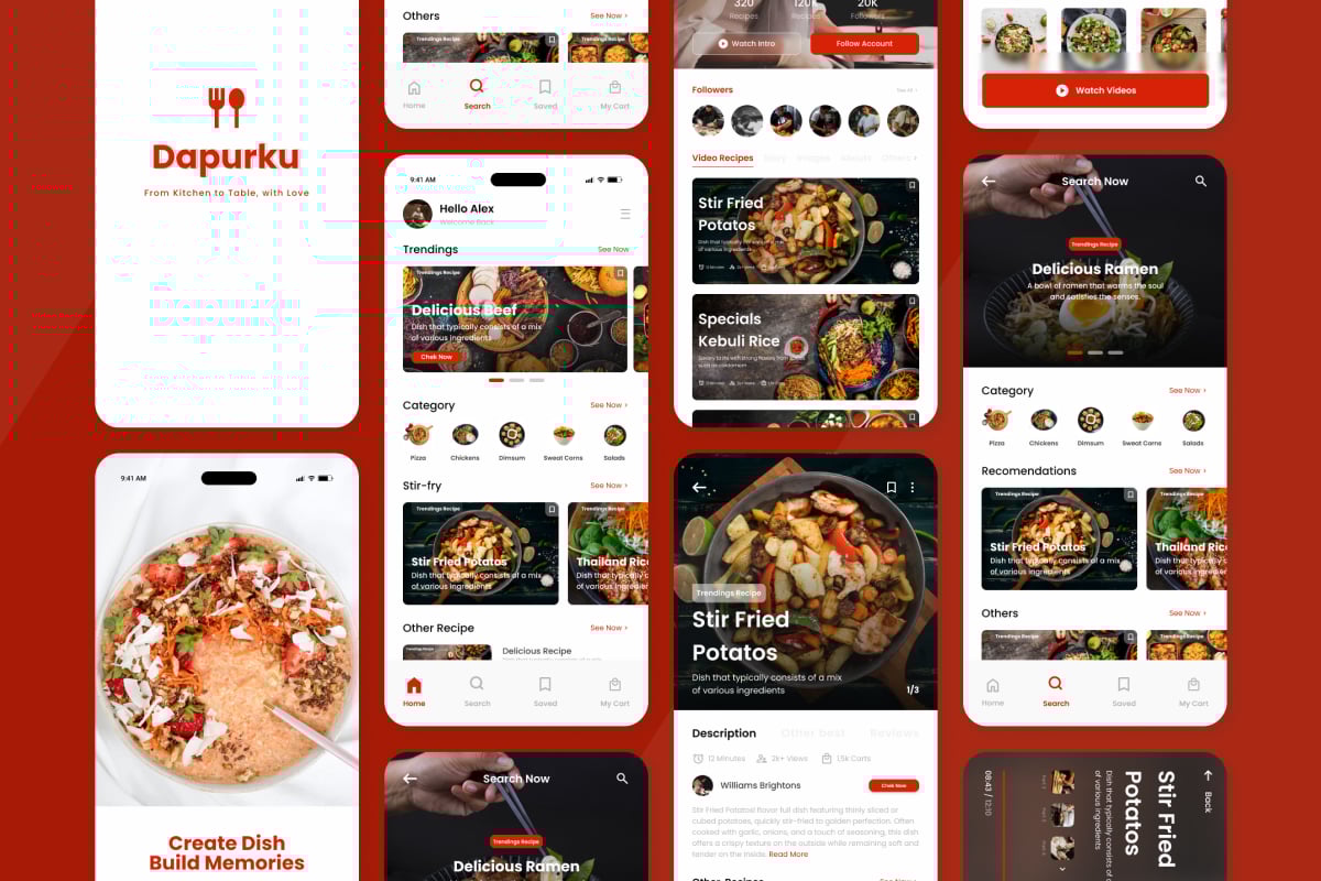 美食食谱App移动应用UI套件 Dapurku – Foods Recipe App插图2 美食食谱App移动应用UI套件 Dapurku - Foods Recipe App