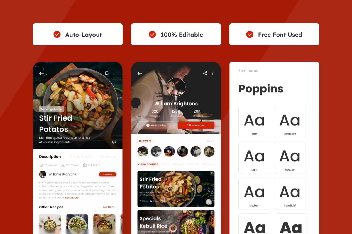 美食食谱App移动应用UI套件 Dapurku – Foods Recipe App插图3 美食食谱App移动应用UI套件 Dapurku - Foods Recipe App