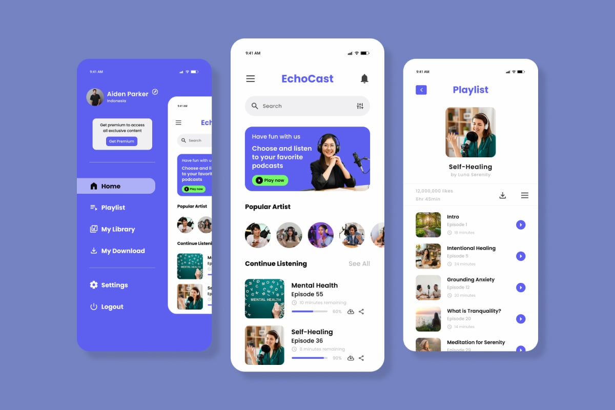 播客App界面UI设计套件 EchoCast – Podcast Mobile App插图2 播客App界面UI设计套件 EchoCast - Podcast Mobile App